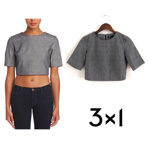 3x1 NYC Structured Zip Back Grey Cotton Crop Top - Picture 3 of 8